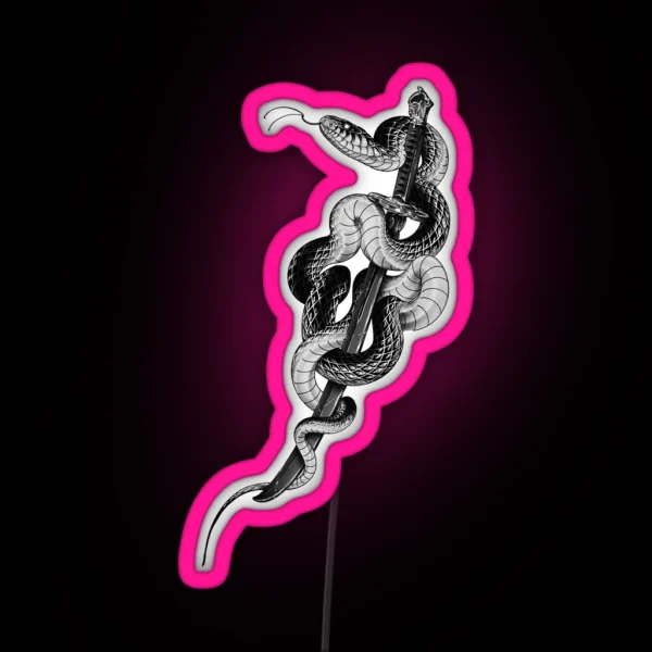 Black And White Deadly Snake And Sword Tattoo RGB Neon Sign