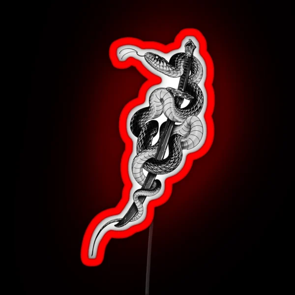 Black And White Deadly Snake And Sword Tattoo RGB Neon Sign