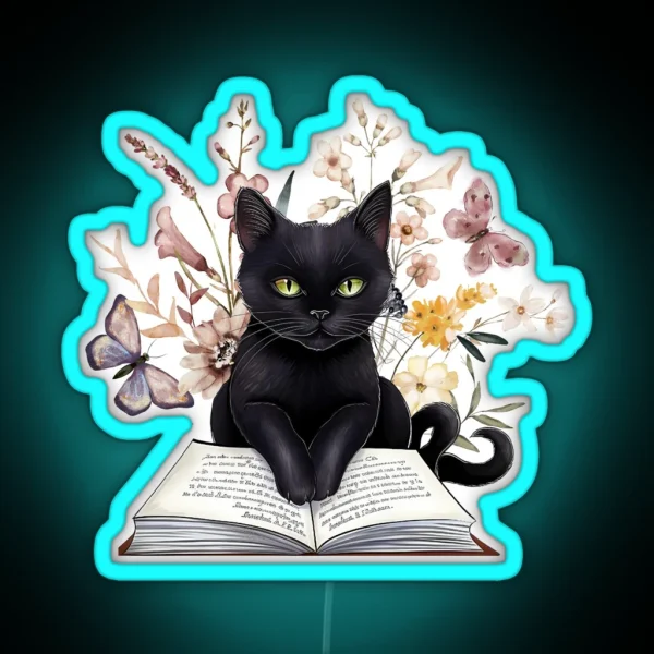 Black Cat And Books RGB Neon Sign