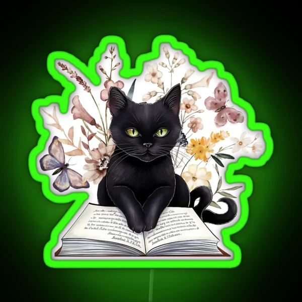 Black Cat And Books RGB Neon Sign