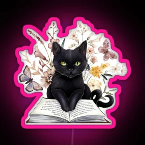 Black Cat And Books RGB Neon Sign