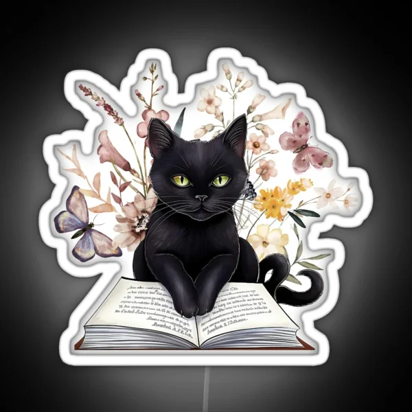 Black Cat And Books RGB Neon Sign