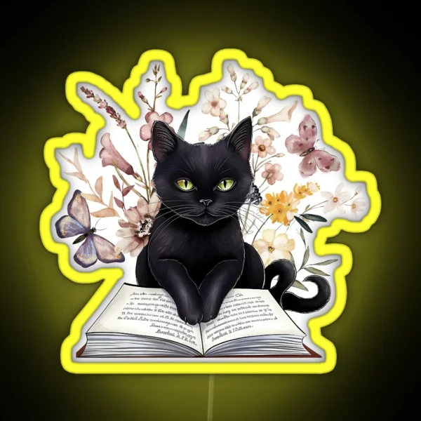 Black Cat And Books RGB Neon Sign