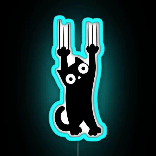 Black Cat Holding On RGB Neon Sign