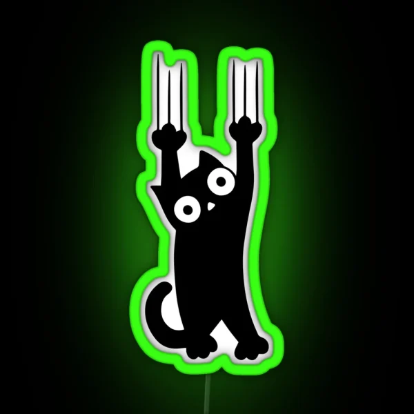 Black Cat Holding On RGB Neon Sign