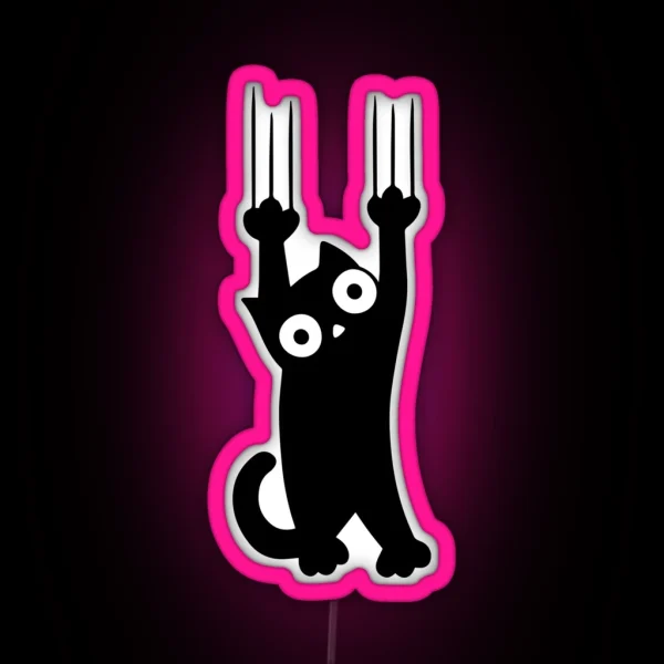 Black Cat Holding On RGB Neon Sign