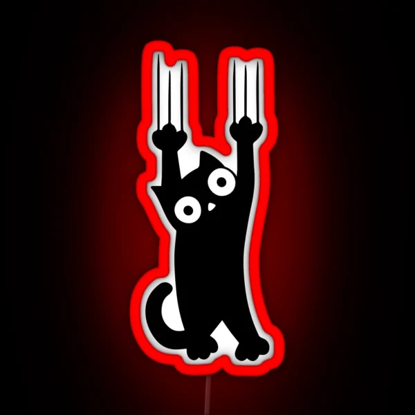 Black Cat Holding On RGB Neon Sign