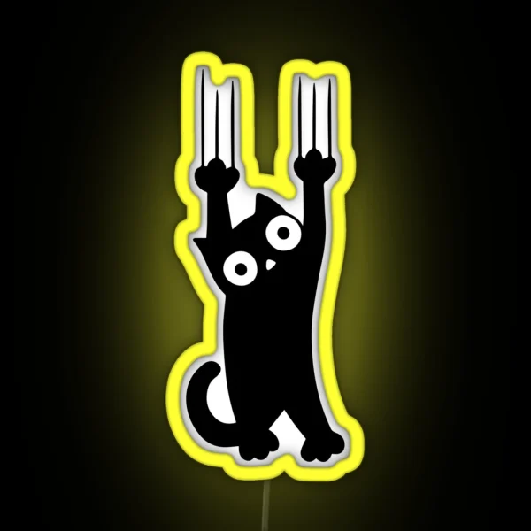 Black Cat Holding On RGB Neon Sign