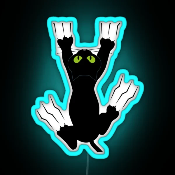 Black Cat Holding On RGB Neon Sign