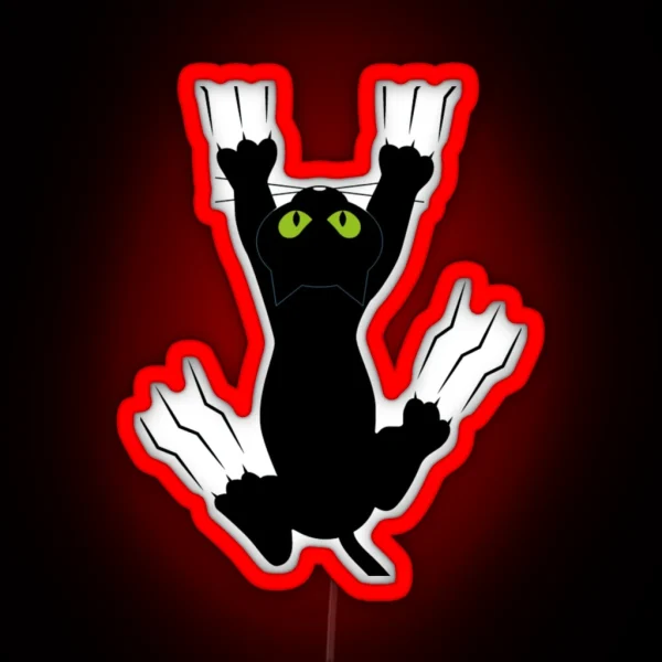 Black Cat Holding On RGB Neon Sign