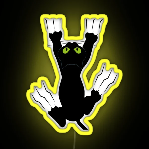 Black Cat Holding On RGB Neon Sign