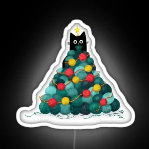 Black Cat In Yarn Christmas Tree RGB Neon Sign