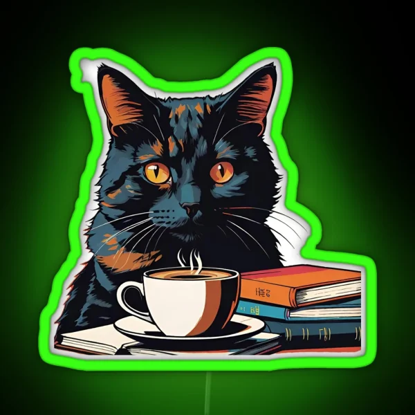 Black Cats Books And Coffee RGB Neon Sign