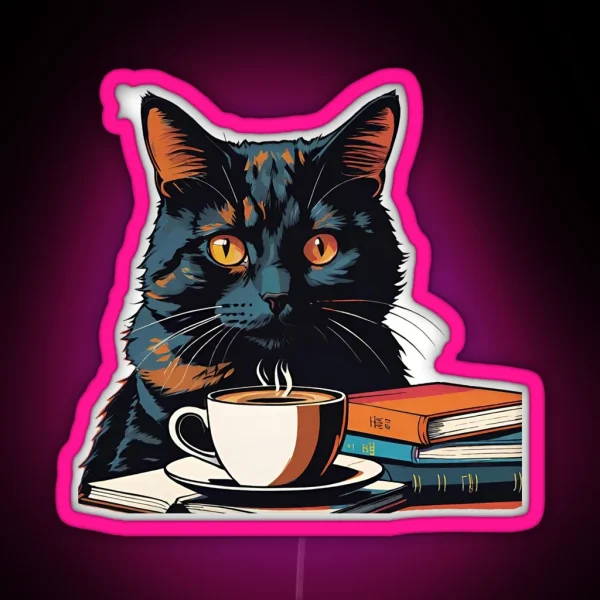 Black Cats Books And Coffee RGB Neon Sign