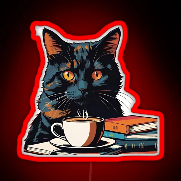 Black Cats Books And Coffee RGB Neon Sign