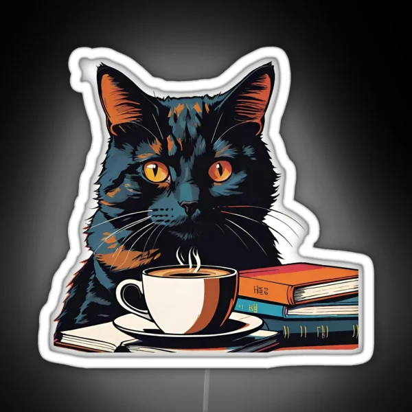 Black Cats Books And Coffee RGB Neon Sign