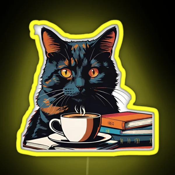 Black Cats Books And Coffee RGB Neon Sign