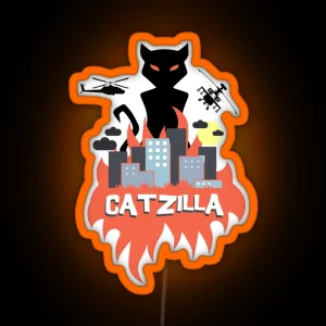 Black Catzilla Cute Design RGB Neon Sign