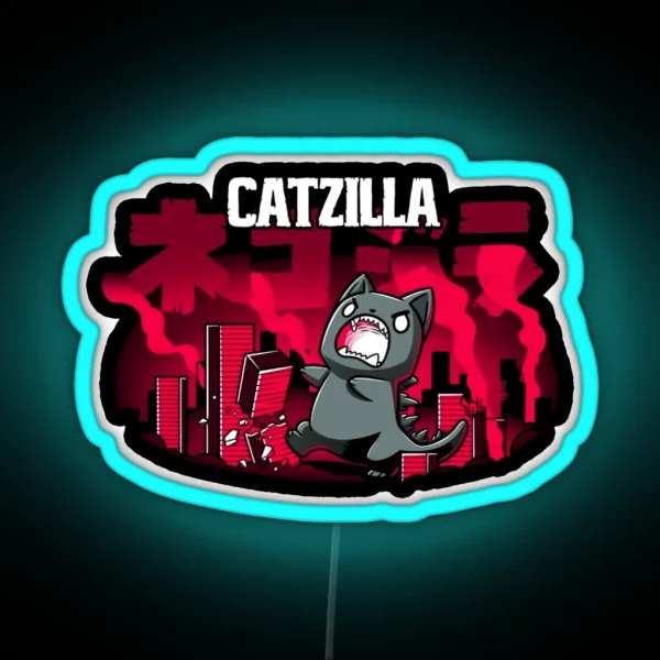 Black Catzilla Cute Design RGB Neon Sign