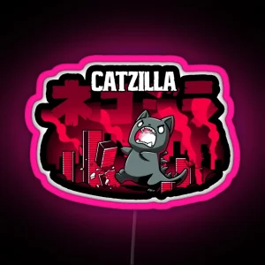 Black Catzilla Cute Design RGB Neon Sign