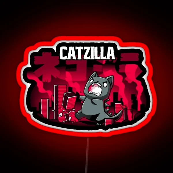 Black Catzilla Cute Design RGB Neon Sign