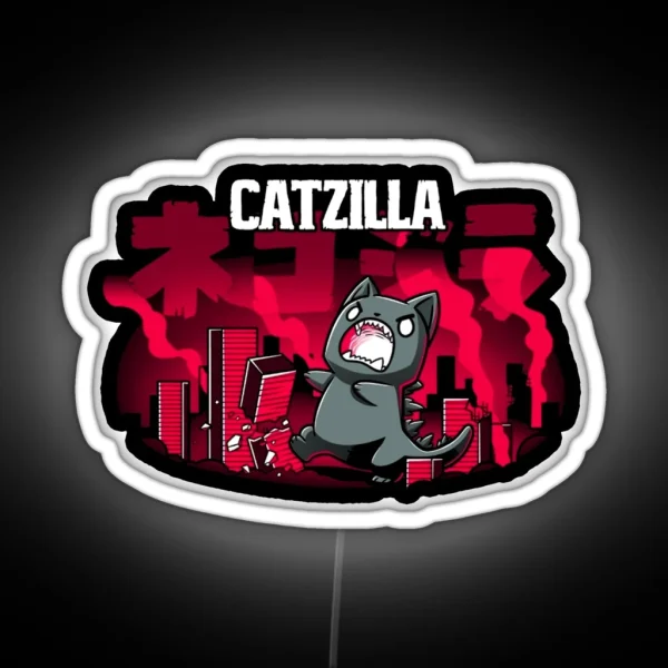 Black Catzilla Cute Design RGB Neon Sign