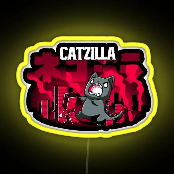 Black Catzilla Cute Design RGB Neon Sign