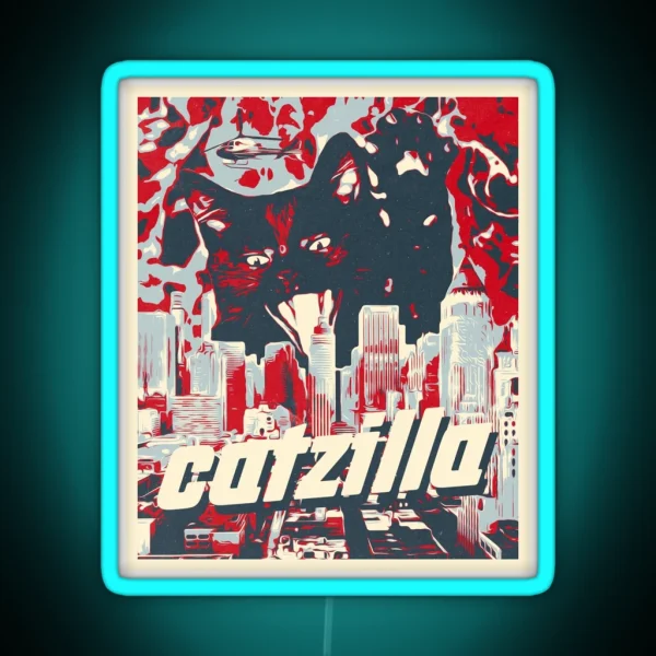 Black Catzilla Retro Design RGB Neon Sign