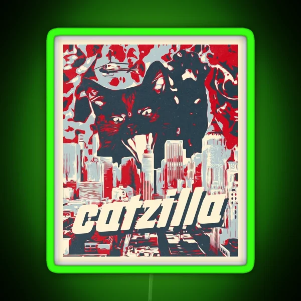 Black Catzilla Retro Design RGB Neon Sign