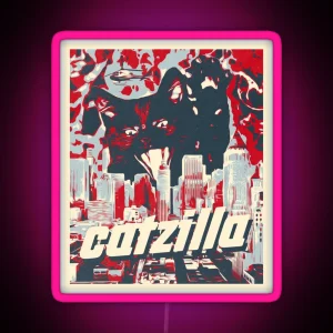 Black Catzilla Retro Design RGB Neon Sign