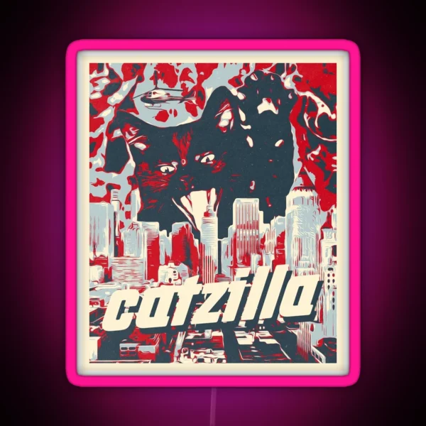 Black Catzilla Retro Design RGB Neon Sign