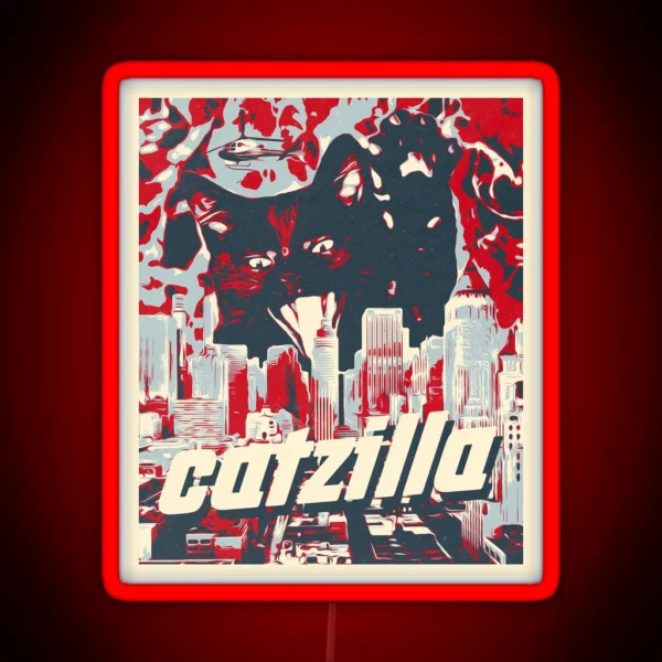 Black Catzilla Retro Design RGB Neon Sign