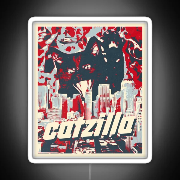 Black Catzilla Retro Design RGB Neon Sign