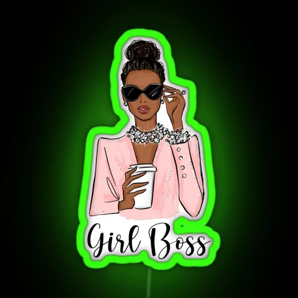 Black Girl Boss Fashion Illustration In Pink Tones RGB Neon Sign