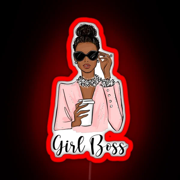 Black Girl Boss Fashion Illustration In Pink Tones RGB Neon Sign