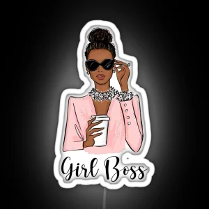 Black Girl Boss Fashion Illustration In Pink Tones RGB Neon Sign