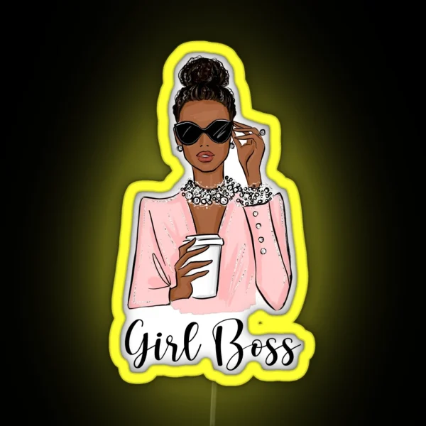 Black Girl Boss Fashion Illustration In Pink Tones RGB Neon Sign
