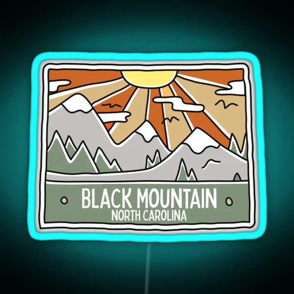 Black Mountain North Carolina NC Mountain Forest Scene Hiking Doodle RGB Neon Sign