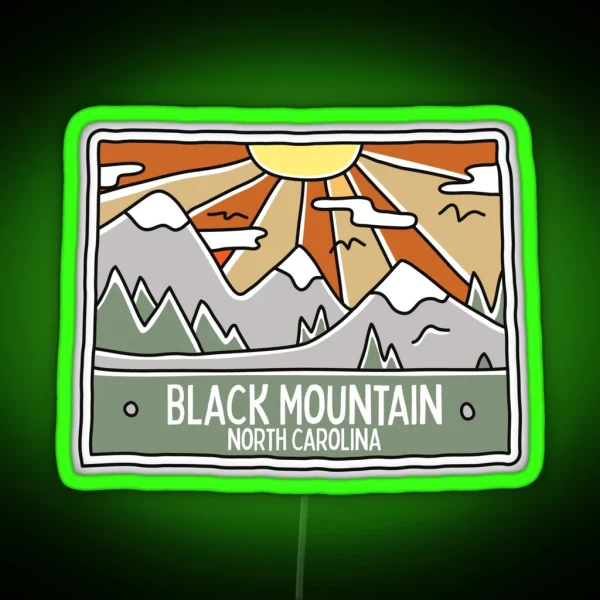 Black Mountain North Carolina NC Mountain Forest Scene Hiking Doodle RGB Neon Sign