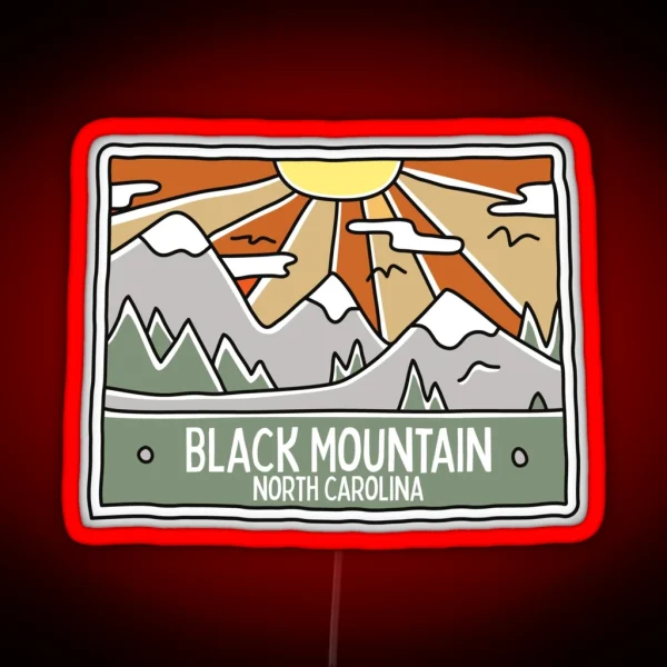 Black Mountain North Carolina NC Mountain Forest Scene Hiking Doodle RGB Neon Sign