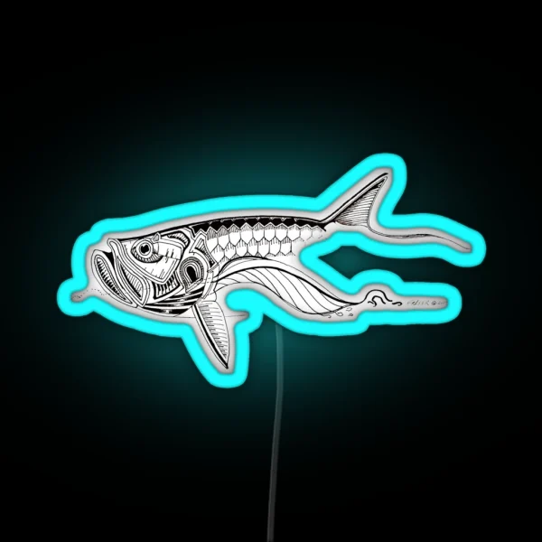 Black On White Mechanical Tarpon Pen And Ink RGB Neon Sign