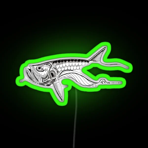 Black On White Mechanical Tarpon Pen And Ink RGB Neon Sign