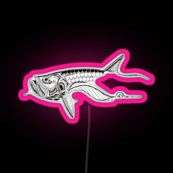Black On White Mechanical Tarpon Pen And Ink RGB Neon Sign