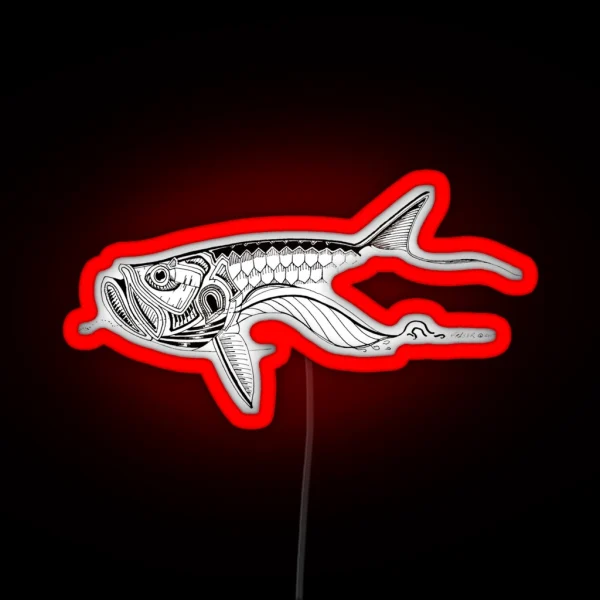 Black On White Mechanical Tarpon Pen And Ink RGB Neon Sign