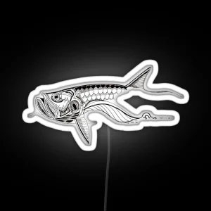 Black On White Mechanical Tarpon Pen And Ink RGB Neon Sign