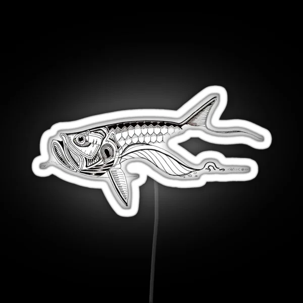 Black On White Mechanical Tarpon Pen And Ink RGB Neon Sign