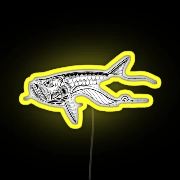 Black On White Mechanical Tarpon Pen And Ink RGB Neon Sign