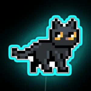 Black Pixel Cat RGB Neon Sign