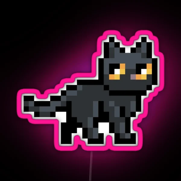 Black Pixel Cat RGB Neon Sign