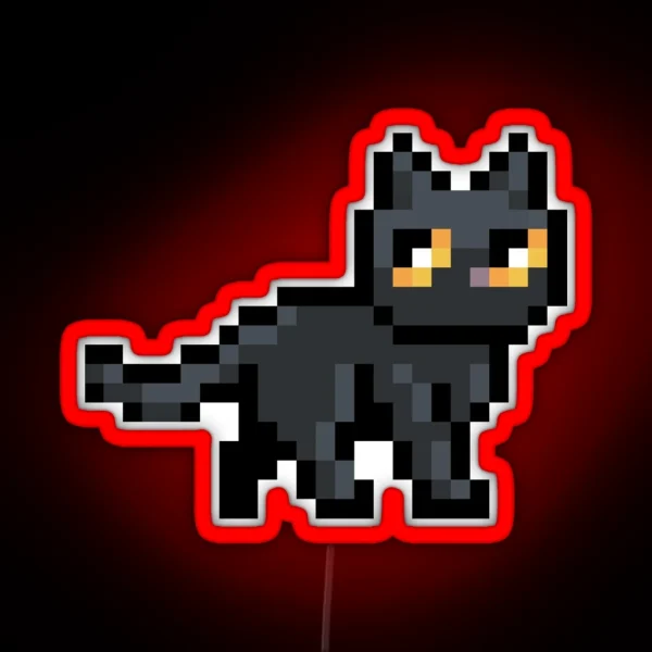 Black Pixel Cat RGB Neon Sign